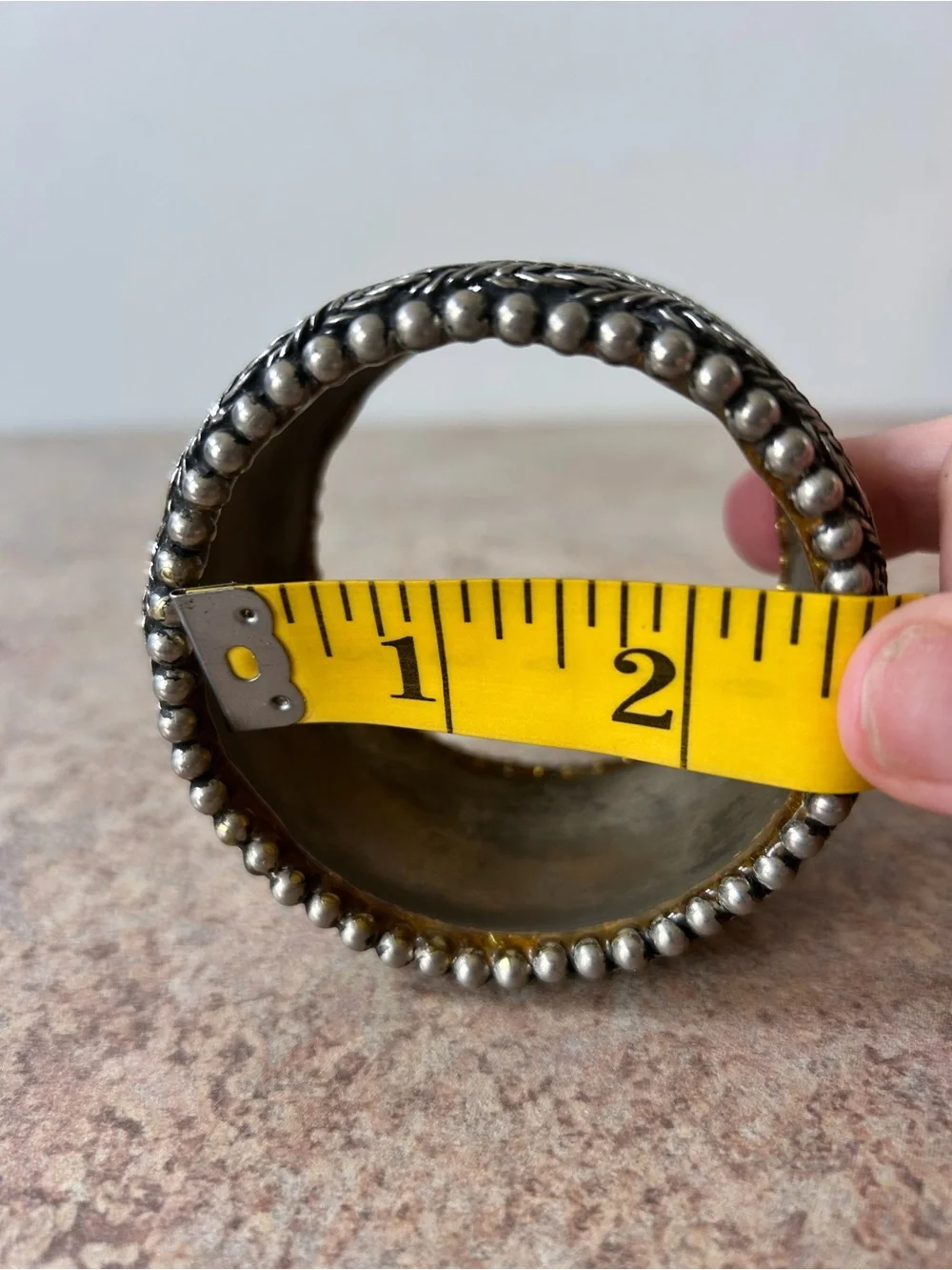 Vintage Sterling Silver Boho Style Bangle Bracelet 1.75” wide/2.5” diameter